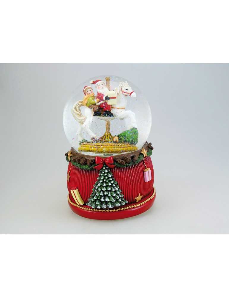 Χιονόμπαλα Άγιος Βασίλης με άλογο και παιδί 22εκ.